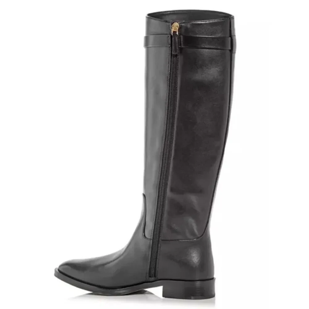 New Tory Burch Everly Strap Riding Boot Perfect Black Leather size 7W